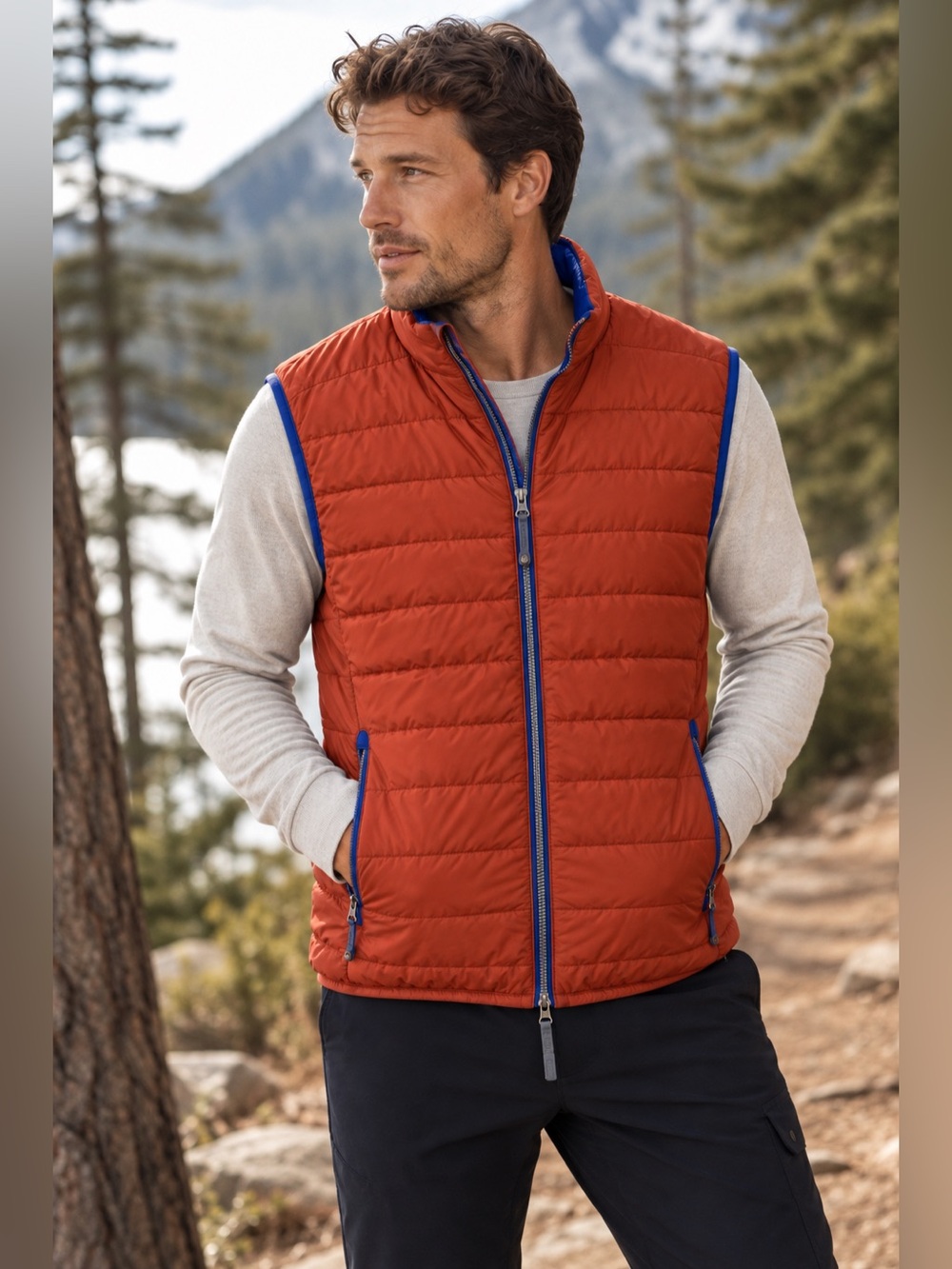 Peter Millar Hyperlight‎ tFront Zip Vest Size XL in Orange & Blue